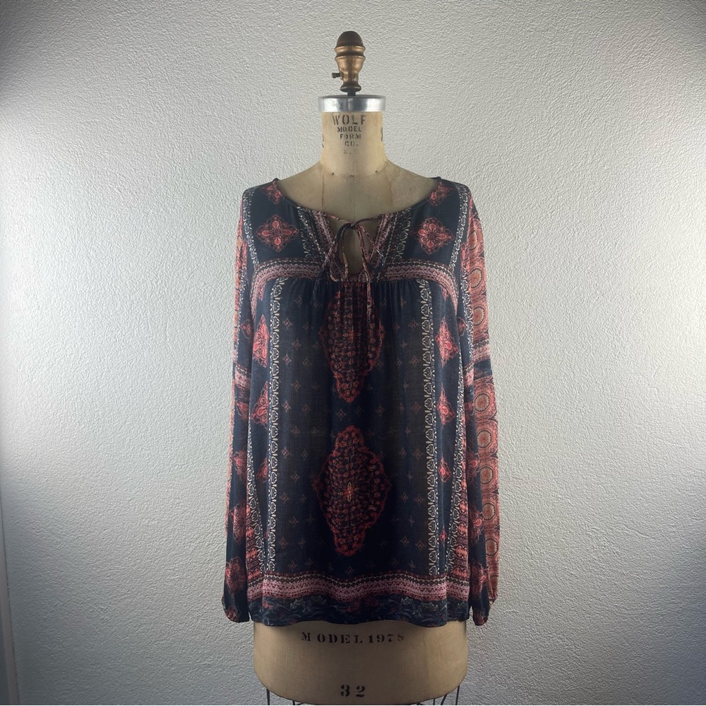 Lucky Brand l S Bohemian Relaxed Medallion Print Long Sleeve Lightweight Blouse